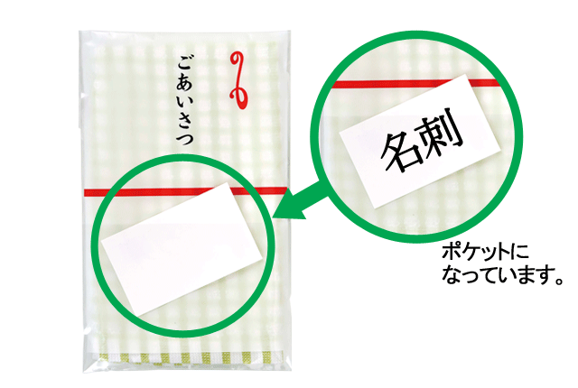 粗品・景品・ノベルティ・記念品の粗品屋本舗　ごあいさつ用フキン・名刺ポケット付（説明）