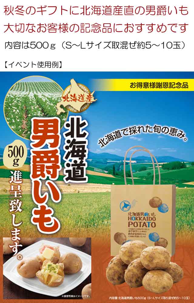 粗品・景品・プチギフト・ノベルティ・記念品の粗品屋本舗　北海道男爵いも５００ｇ